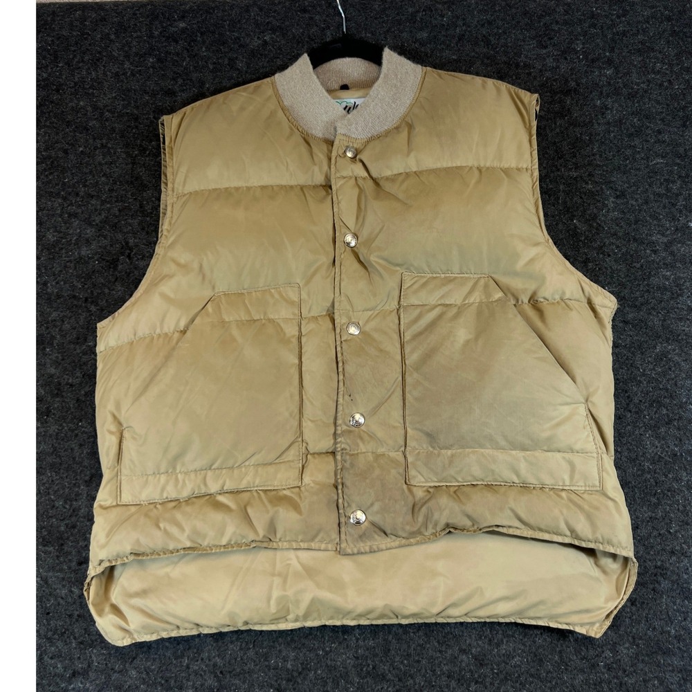 VTG 70s 80s Schott NYC Down Puffer Vest Men Large Tan Khaki Insulated Winter USA